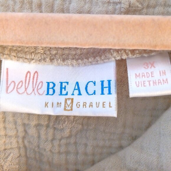Belle Beach Kim Gravel Beige 3XL Short Sleeve Starfish Cotton Blouse - Picture 3 of 6